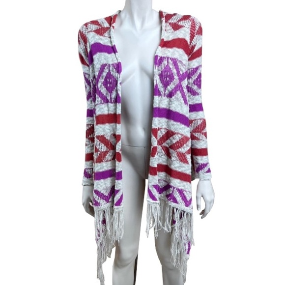 American Rag‎ Cie Aztec Print Open Fringed Cardigan - Picture 1 of 6